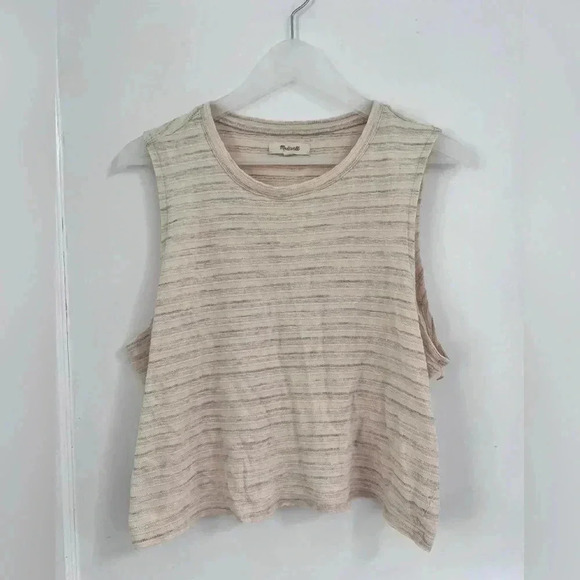 Madewell Raw-Edged Hangout Muscle Tank In Textured Stripe Size XL - Picture 1 of 4